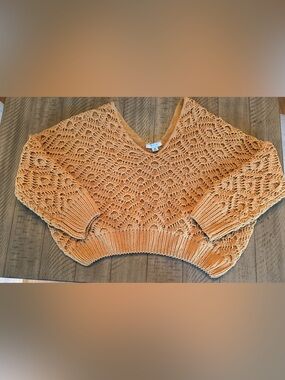 Favlux Cropped Textured Crochet Pattern Sweater